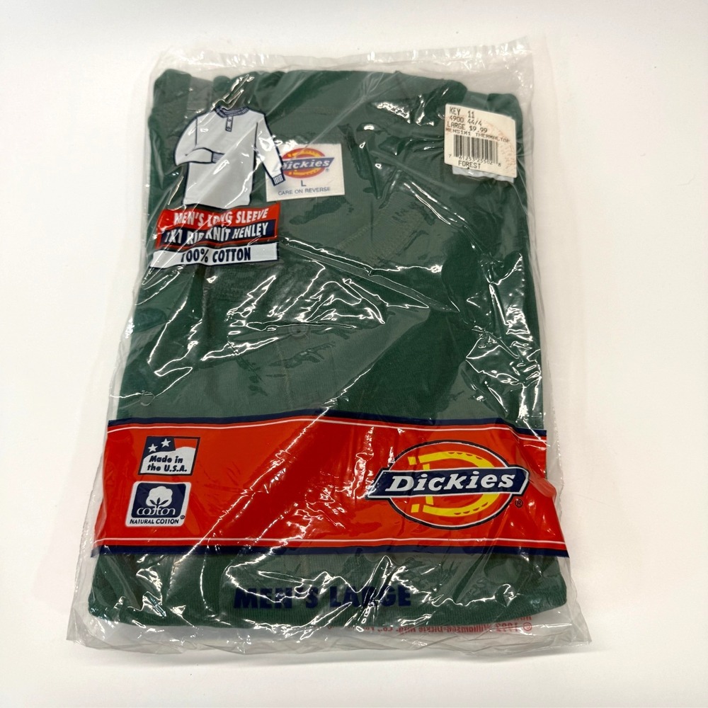 Vintage Dickies Thermal Henley Long Sleeve Men L Green Rib Knit 90s 1992